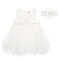 Lovely Ivory Christening/Special Occasions Dress with Matching headband 123070