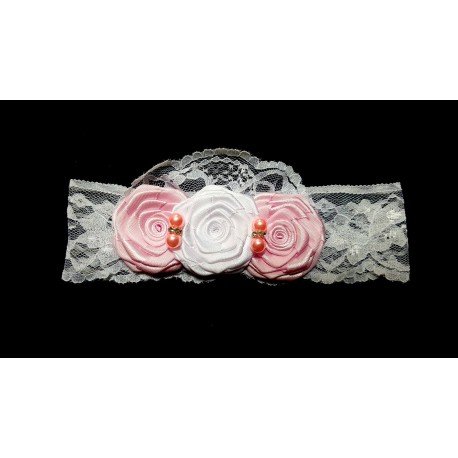 White/Pink Christening/Special Occasion Headband Style 111 b