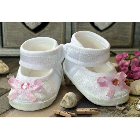 Lovely Baby Girl White & Pink Christening/Baptism Shoes Style PINK CRYSTAL