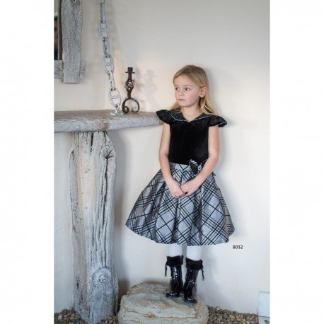 Christmas/Special Occasion Black/Silver Velvet Checkered Skirt Dress Style CT8032