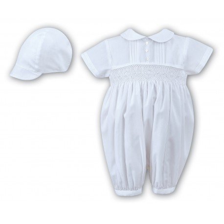 Sarah Louise Baby Boy Christening White Romper with Bonnet Style 002200S