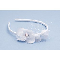 White Communion Headband with Flowers and Diamond Style OW-45
