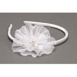 White Holy Communion Headband with Flowers and Pearl OW-414