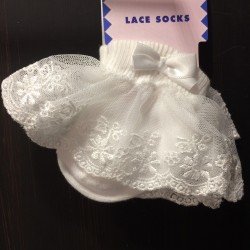 White Baby Girl Christening Socks with Poppy Lace