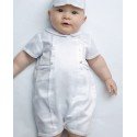 Sarah Louise Baby Boy Christening White Romper with Bonnet Style 002226