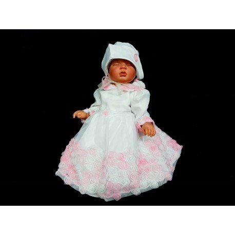 White/Pink Christening/Baptism Dress and Bonnet Style CASSIE