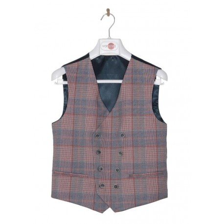 Navy/Red Checkered First Holy Communion/Special Occasion Waistcoat Style 10-10006