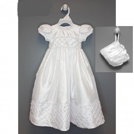 White Christening Baby Girl Gown & Bonnet Style CR135