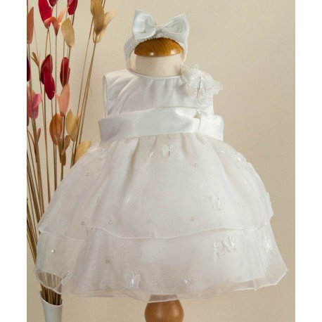 Ivory Girls Christening Dress and Headband with Sequin and Butterfly by Sevva G2293