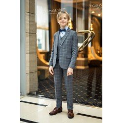3 Piece Grey Checkered First Holy Communion Suit Style SANTOS