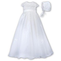 Sarah Louise White Christening Gown & Bonnet Style 001163