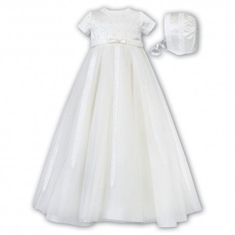 Sarah Louise Ivory Christening Gown & Bonnet Style 001149