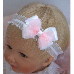 Handmade Christening White/Pink Headband Style 413