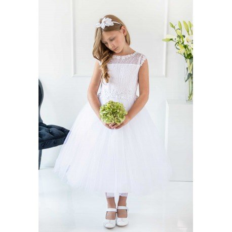 White Handmade Ballerina Length First Holy Communion Dress Style VIERA