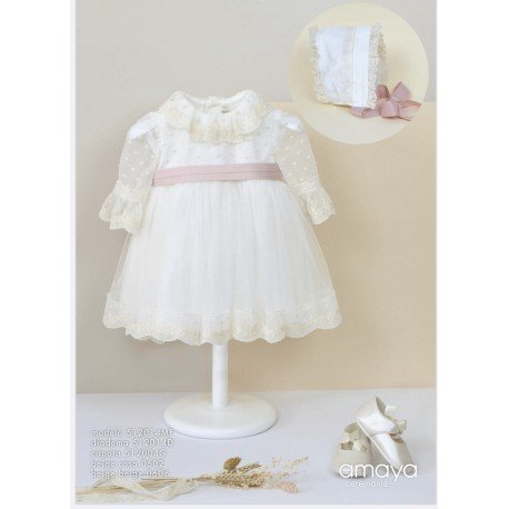Handmade Ivory/Pink Christening/Baptism Baby Girl Dress Style 512014MF