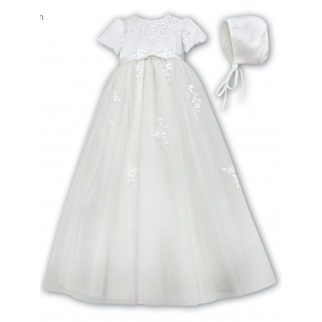 Sarah Louise Baby Girl Ivory Christening Gown & Bonnet Style 001054