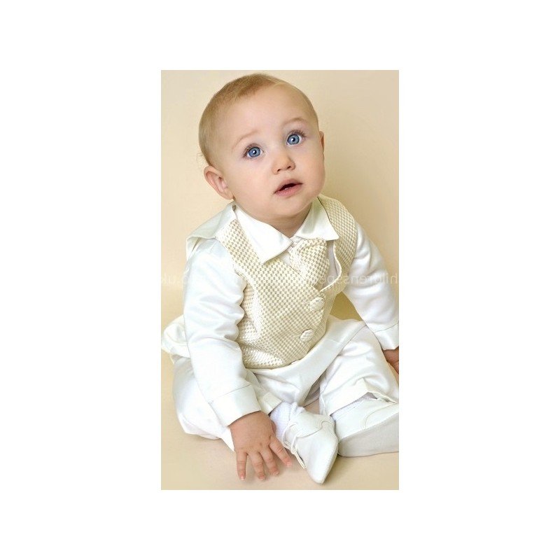 Boys Vivaki Checked Christening Suit in Ivory/Gold