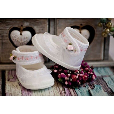 White/Pink Baby Girl Christening/Baptism Shoes Style M021