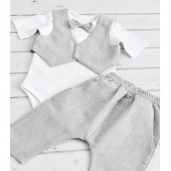 GRAY/WHITE HANDMADE BABY BOY CHRISTENING OUTFIT STYLE CONNOR