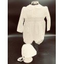 Sarah Louise Long Sleeved Ivory Christening Romper with Bonnet Style 002200