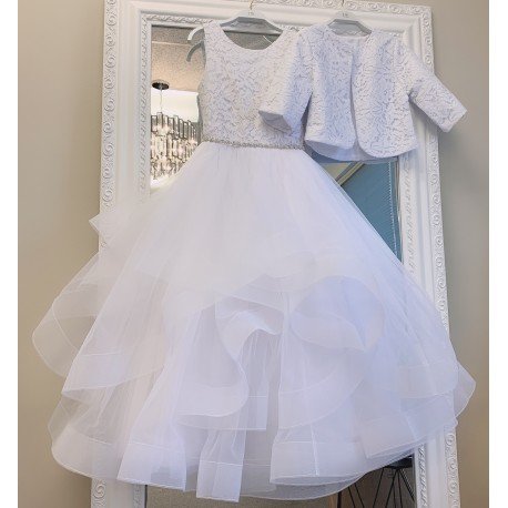 HANDMADE WHITE FIRST HOLY COMMUNION DRESS & BOELRO BY TETER WARM STYLE W1601