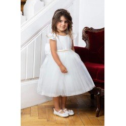 Beautiful Handmade Ivory Christening Dress With Gold and Pearl Detail Belt Style Kenzi