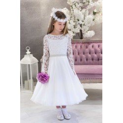 White Handmade Ballerina Length First Holy Communion Dress Style JULIANA