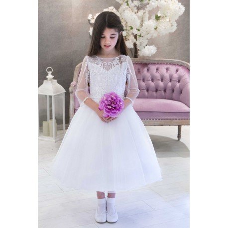 White Handmade Ballerina Length First Holy Communion Dress Style SUNFLOWER