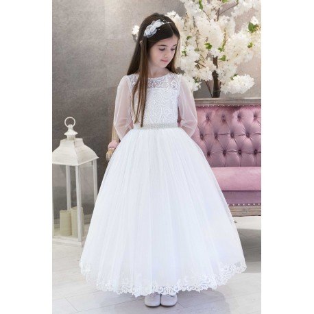 White Handmade First Holy Communion Dress Style FIDELIA