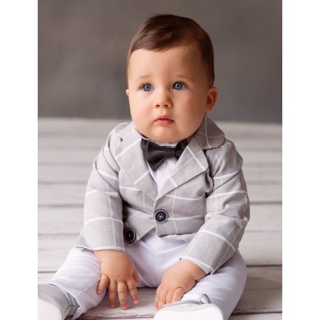 White/Grey Baby Boy Christening Outfit