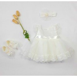 Ivory Baby Girl Christening Dress, Shoes & Headband Set Style 5005