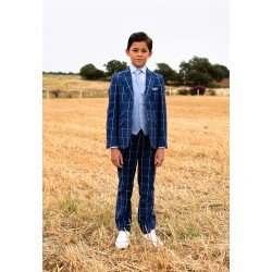 One Varones Navy Chequered First Holy Communion Jacket Style 10-03041