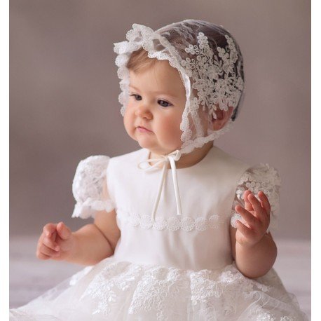 Balumi Baby Girls Ivory Christening Cap Style Liliana Cap