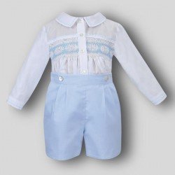 Sarah Louise White/Blue Baby Boy Christening Romper Style C4000