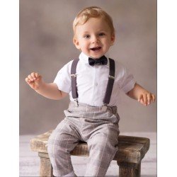 White/Beige/Gray 3 Pieces Baby Boy Christening Outfit Style STAN