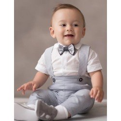 White/Gray 3 Pieces Baby Boy Christening Outfit Style FABIAN