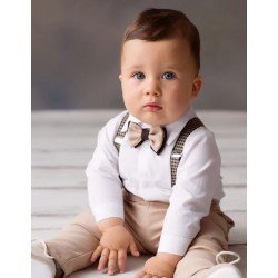 White/Beige 3 Pieces Baby Boy Christening Outfit Style HENRY