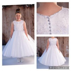 JOAN CALABRESE WHITE TEA-LENGTH FIRST HOLY COMMUNION DRESS STYLE PJ-14