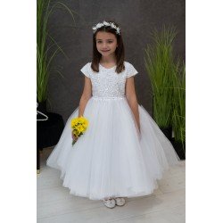 JOAN CALABRESE WHITE TEA-LENGTH FIRST HOLY COMMUNION DRESS STYLE PJ-06