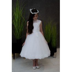 White Handmade Ballerina Length First Holy Communion Dress Style CARMELA SHORT