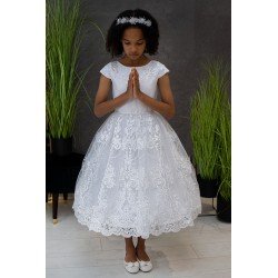 White Handmade Ballerina Length First Holy Communion Dress Style ANDREA SHORT