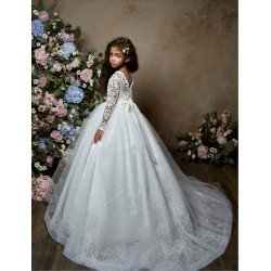 White First Holy Communion Dress with Long Sleeves Style 2332