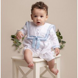 White/Blue Baby Boy Christening Romper Style WILLIAM