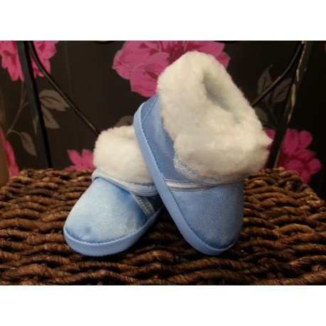  Winter Blue Christening Shoes with Fur M008