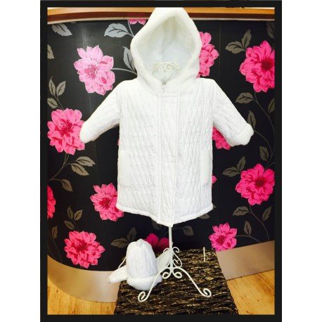 Baby Boys White Quilted Jacket and Hat Set 