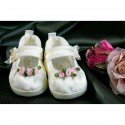 Girls Christening / Wedding Shoes in ivory with Rosebud Trim Style 3580/237