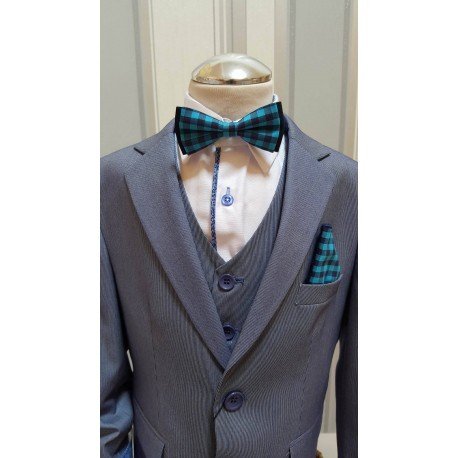  Turquoise Checkered Bow Tie and Handkerchiefs Style MC 115