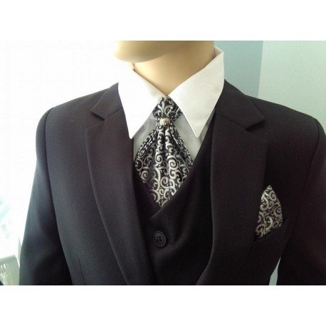 Stylish Black/Silver Cravat with Handkerchiefs c03
