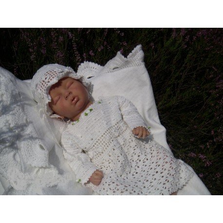 White Crochet Christening/Special Occasion Dress with Hat style Gabi 