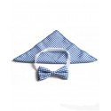 Checkered White/Blue Bow Tie and Handkerchiefs Style MC 00